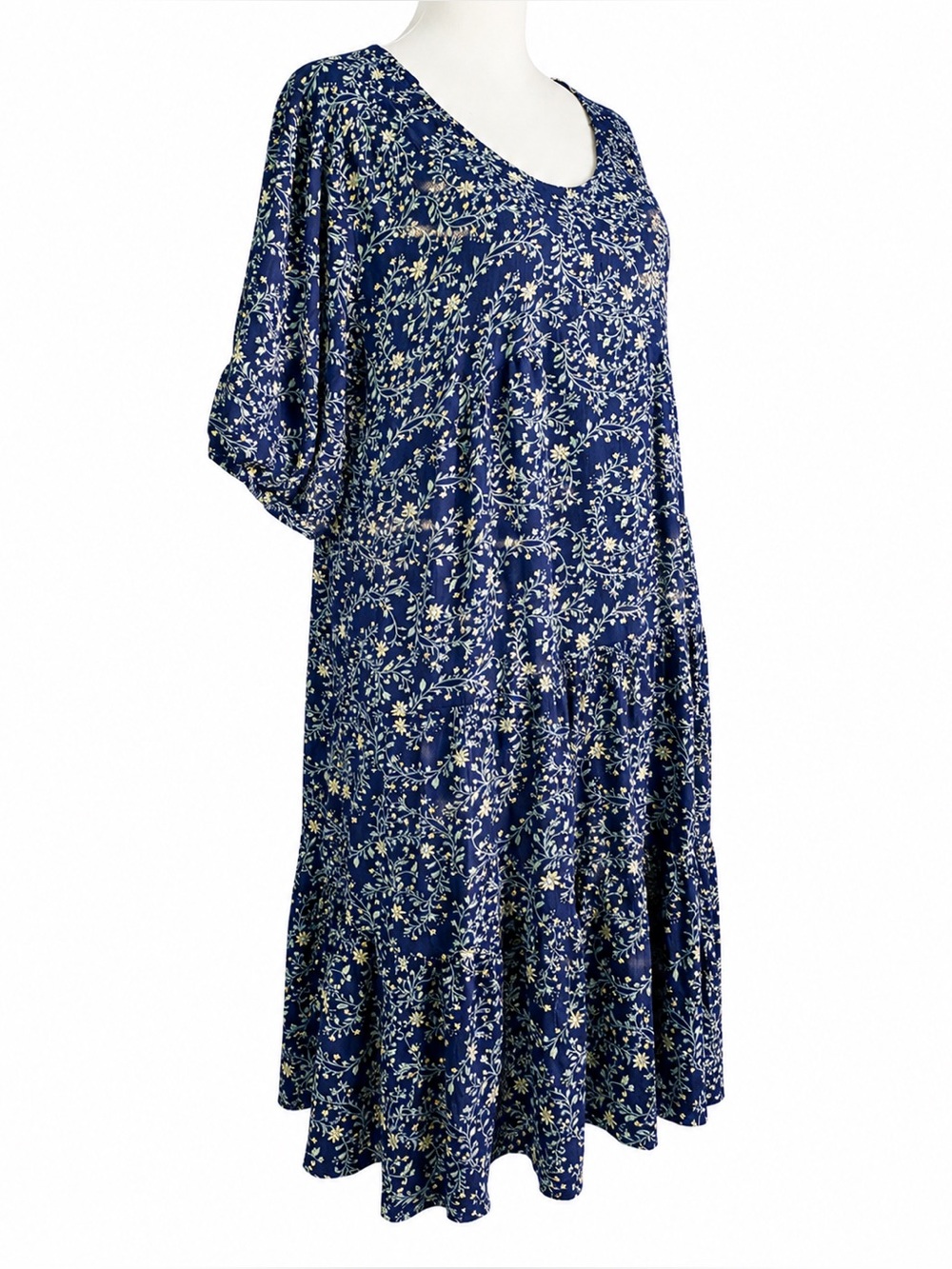Adventures Navy Floral Tiered Swing Dress - Women's large - Picture 2 of 9